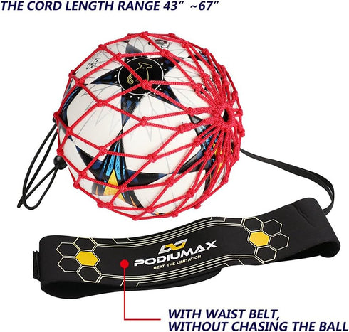 PodiuMax Hands-Free Soccer Kick/Throw Trainer, Adjustable Waist Belt & Cord, Fits Ball Size 3, 4, 5
