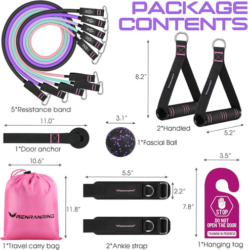 RENRANRING Resistance Bands - 150LBS Workout Bands Set with Handles, Ankle Straps for Muscle Training for Men Women