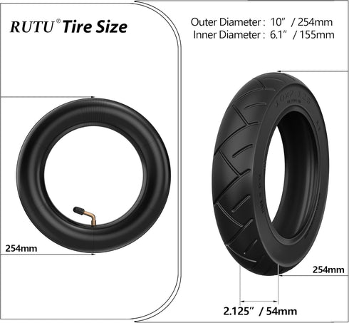 RUTU 10x2.125 Heavy Duty Tire and Inner Tube Compatible with Smart Electric Balance Scooter Bike, Bicycle, Tricycle, Stroller Replacement Wheels for 10-inch Tires with 6-inch Rims by RUTU