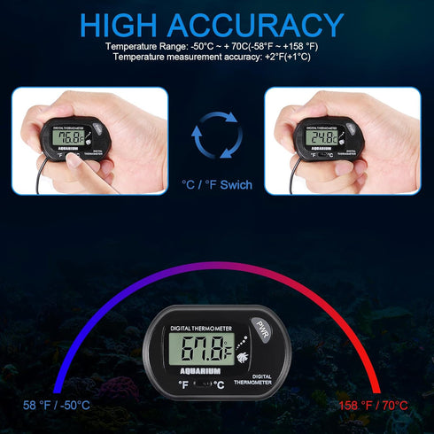 AEDIKO 8pcs Aquarium Thermometer LCD Digital Fish Tank Thermometer with Water-Resistant Sensor Probe and Suction Cup