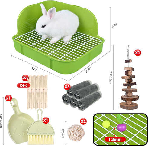 RUBYHOME Rabbit Litter Box Toilet, Plastic Square Cage Box for Small Animals, 11.4 Inches (Green)