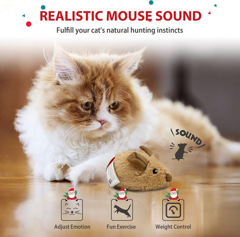 Gigwi Interactive Cat Toy Mouse, Automatic Moving Electronic Cat Toys with Furry Tail, Squeaky Toys for Kittens