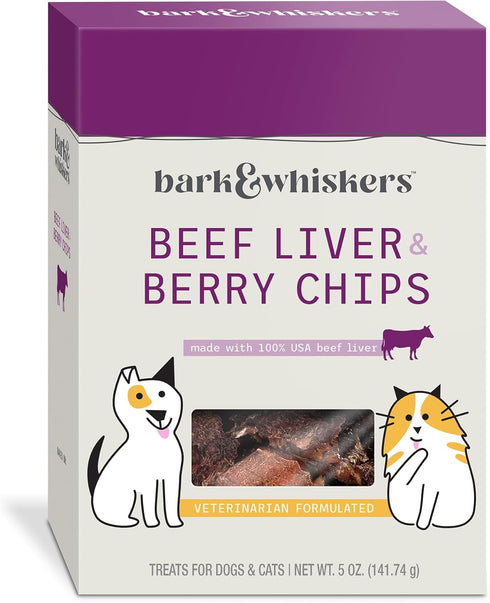 Dr. Mercola Bark & Whiskers Beef Liver & Berry Chips for Dogs & Cats - 5 Oz, Digestive Support, Non-GMO