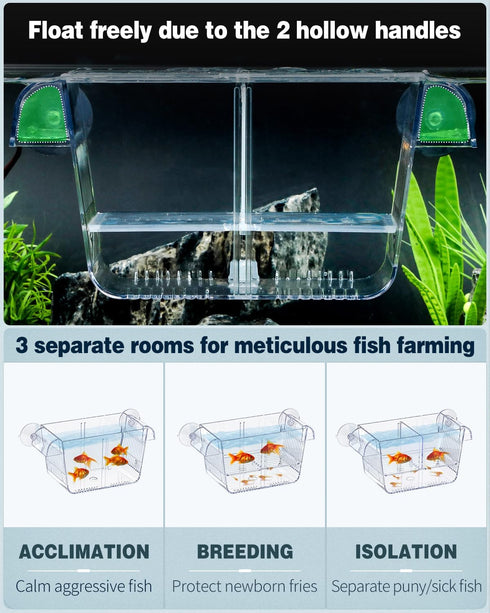 Pawfly Aquarium Fish Breeding Box, Acrylic Hatching Box with 6 Suction Cups for Baby Fish