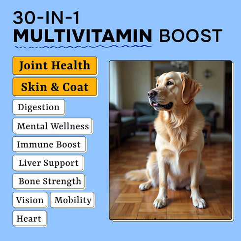 120 Dog Vitamins + Glucosamine - Chewable Multivitamins + Probiotics, Omega - Hip & Joint Support, Skin & Coat, Gut
