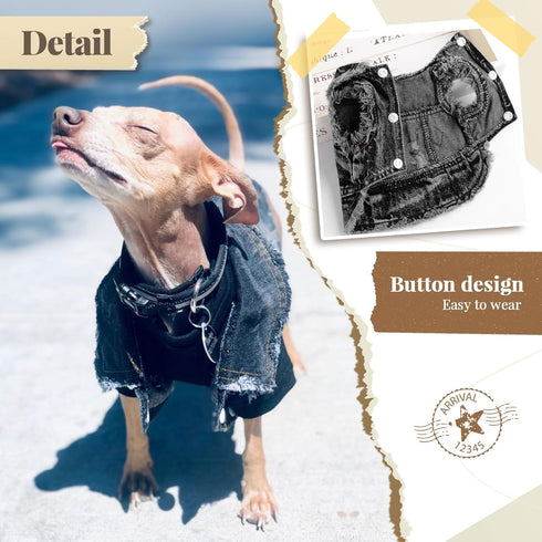 Cool Black Dog Jean Jacket Small Pet Outfits Dog Clothes for Small Medium Dogs Cats Boys Girls Pet Vest Denim Coats Puppy Shirts Doggy Costume Clothing for Shih tzu Chihuahua Yorkie Teacup