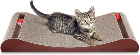 FluffyDream Cat Scratcher, Infinity Shape Curved Scratching Pad House Bed Furniture Protector, Brown, Bone + Bell