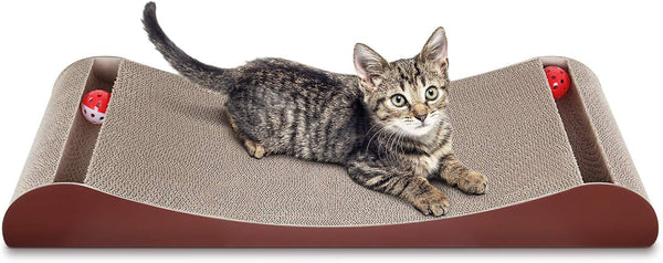 FluffyDream Cat Scratcher, Infinity Shape Curved Scratching Pad House Bed Furniture Protector, Brown, Bone + Bell