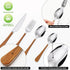6Pcs Set,Wooden Set Daily Treasures Stainless Steel Portable Cutlery Handle Camping Utensils with Storage Bag,Reusable