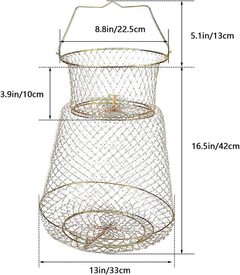 PSGGARY Steel Wire Galvanized Collapsible Crab Fisher's Basket, Metal Rustproof Portable Fishing Basket Cage