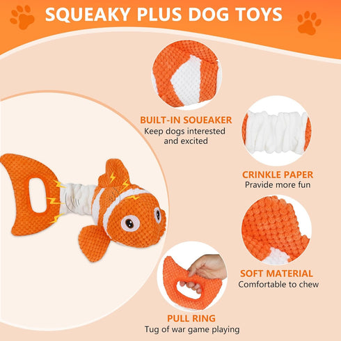Squeaky Dog Toys, Durable Interactive Tug of War Puppy Toys for Indoor and Outdoor Play, Soft Fabric for All Dogs
