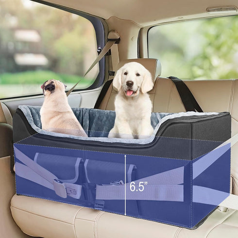 55 lbs INFANZIA Dog Car Booster Seat, Elevated Pet Car Seats for Large Medium Dogs with Safety Leash, Washable Lookout