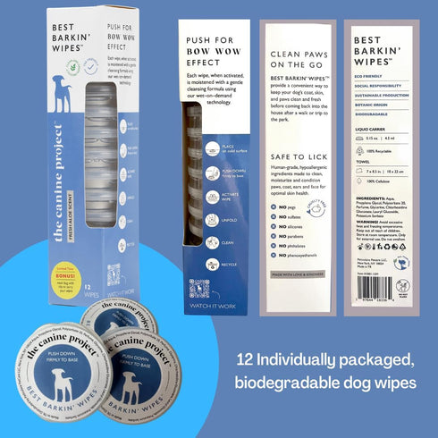 Best BARKIN' Wipes - Dog Wipes for Paws, Ears, and Butt - Micellar Aloe Scented - Travel Friendly - 12-Pack with Free