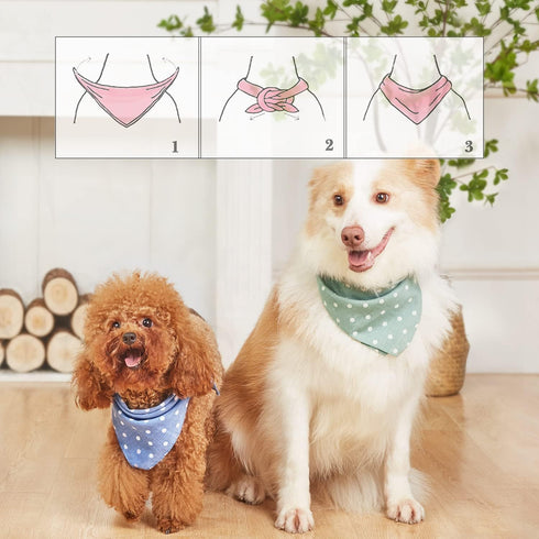 4PCS Spring Dog Bandanas, Cute Soft Cotton Puppy Scarfs, Washable Daily Handkerchief for Small Medium Large Pets