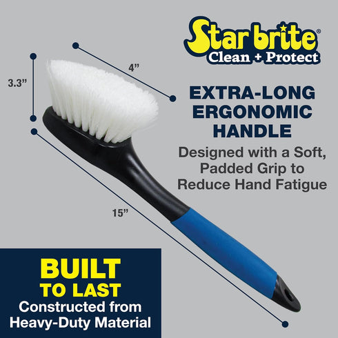(040115) STAR BRITE Stiff Deck Brush with Long Handle - Heavy-Duty Marine-Grade Scrubber for Boats, Decks
