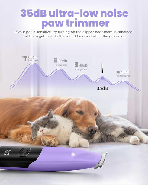 Trimmer 35dB Trimmers 2 PAPMINI Dog Paw with LED Light, Low Noise Paw for Dog's Feet, Speed Safety Electric Dog