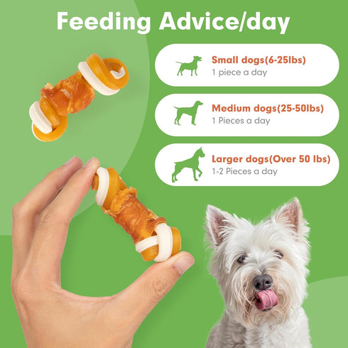 MON2SUN 2.5" 21.2oz Rawhide Free Dog Treats with Mixed Vegetables, Chicken Wrapped Mini Knot Bones for Small Dogs