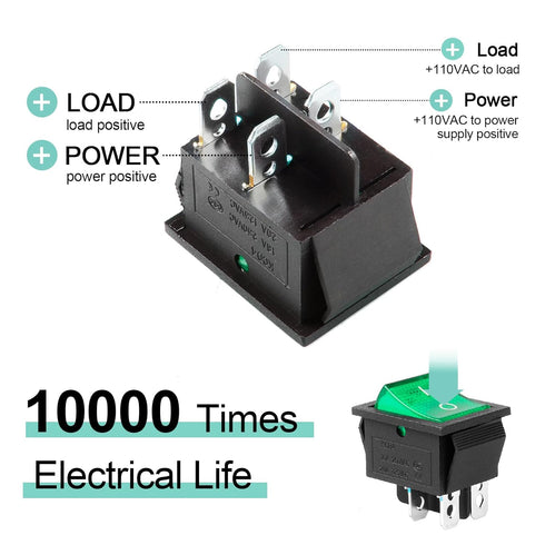 QTEATAK KCD4 2Pcs DC 12V-24V 30A DPST 4-Pin 2 Position ON/Off Boat Rocker Toggle Switch with Green LED Light