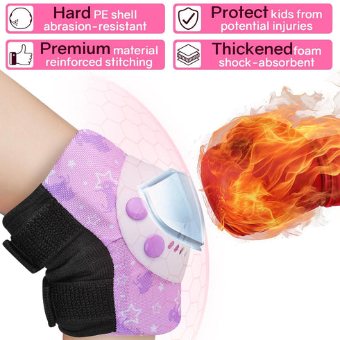 Knee Pads for Kids Girls Protective Gear Set, Adjustable Knee and Elbow Pads with Wrist Guard for 3-8 Years