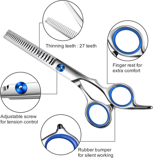 Dog Scissors for Grooming with Safety Round Tip, Professional Dog Grooming Kit, Includes Thinning, Curved, Straight