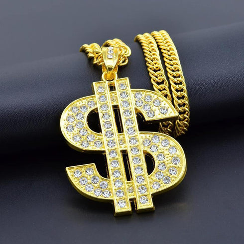 FUNKA Gold Chain Dog Collar - Adjustable Cuban Link Necklace with Crystal Dollar Sign Pendant for Cute Fashion Pet