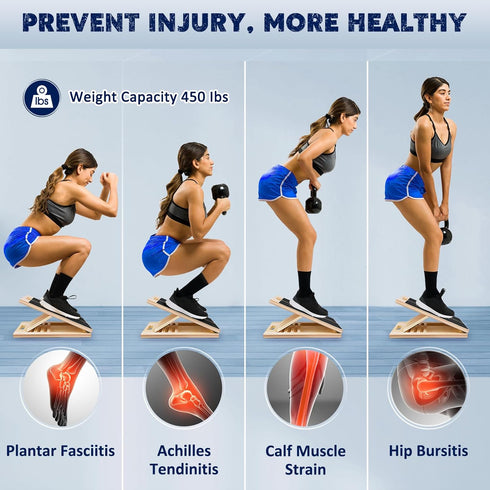 Portable Wooden Slant Board for Calf Stretching, Squats, Calf Stretcher, Pilates Physical Therapy Equipment, Adjustable