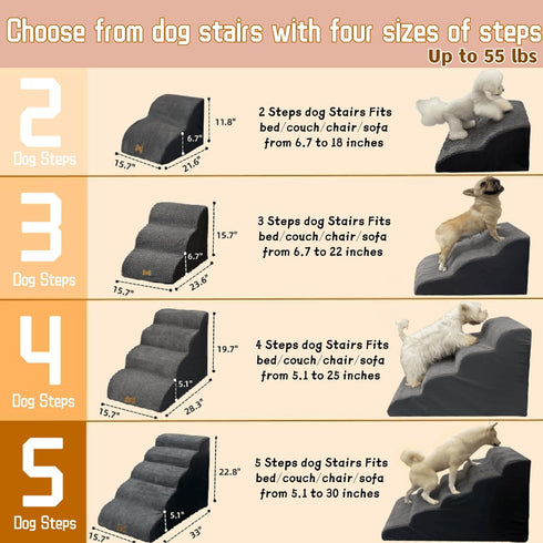 Dog Stairs for High Beds, 3-Step Small Large Dog Steps for Couch/Bed, Non-Slip Sticker Balanced Indoor Step, 30D Grey