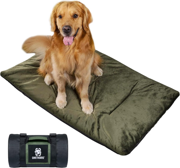 OneTigris Travel Dog Bed - Portable Waterproof Anti-Slip Dog Camping Bed Mat, Cushioned Plush