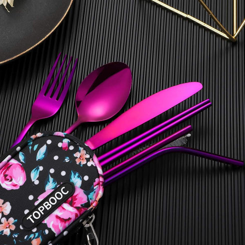 Travel Utensils Reusable Silverware Set - Portable Cutlery Set with Waterproof Carrying Case for Lunch Boxes