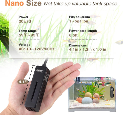 hygger Mini Fish Tank Submersible Heater, 20W for 1-5 Gallons Desktop Betta Aquarium with Digital Display Controller