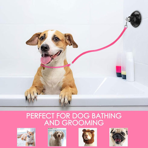 Frienda 4 Pieces Dog Bathing Tether with Suction Cup, Pet Dog Grooming Tub Restraint Loops and Adjustable Safety Rope