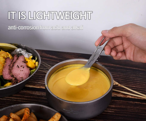 iBasingo Ultralight Titanium Spork Spoon Fork Knife with Folding Handle for Camping & Travel