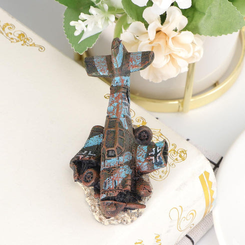 balacoo Fish Tank Helicopter Landscape, Aquarium Ships Fish Tank Helicopter Decorations, Artificial Aquarium Accessories