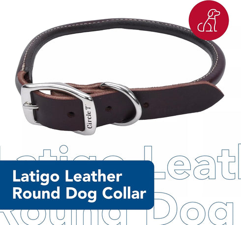 Coastal Pet Circle T Latigo Leather Round Dog Collar, 5/8" x 16", Handcrafted for Sensitive Skin Dogs
