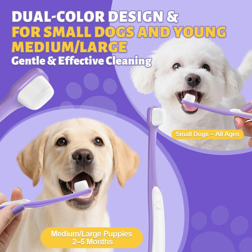 0.39" Tiny Dog Toothbrush for Small Dogs - Mini Brush Head, Curved Handle, Soft Bristles, Dual Rubber Back, Gentle