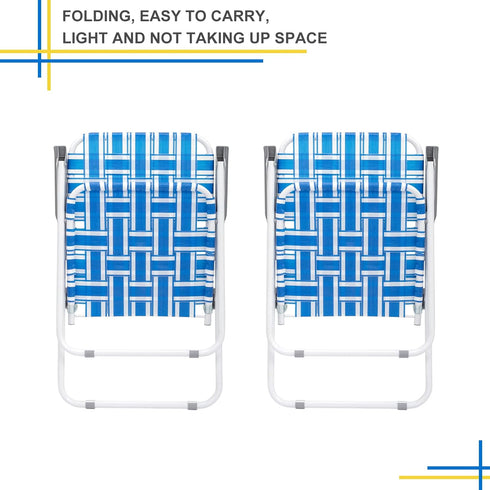 XIAOSENLIN 2-Pack Blue-2 Beach Chair Camping Chair, Sunbathing Chairs High Back Outdoor Lawn Concert Beach Folding