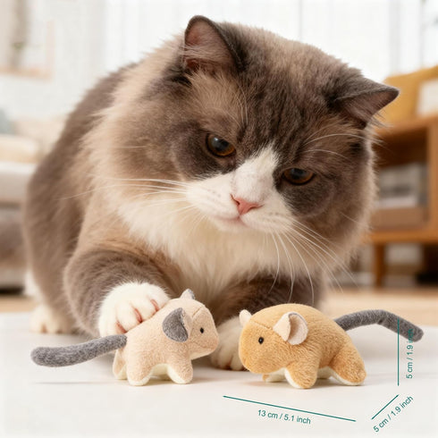 2 Plush Catnip Mice Toys with Rattle Sound- Pcs Interactive Cat Toys for Indoor Cats, Durable Stress Relief