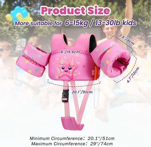 Heysplash Kids Swimming Vest, Toddler Floaties, Swim Jacket Water Wing Arm Baby Float, Puddle Jumper Aid for Boy Girl