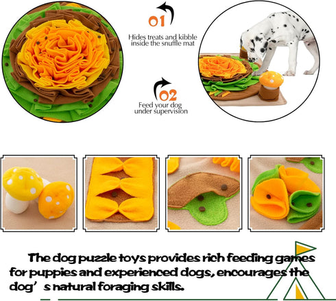 Pet Snuffle Mat for Dogs, Large Hedgehog Puzzle Toy with Squeaky Mushrooms, Portable Indoor/Outdoor Digging Mat