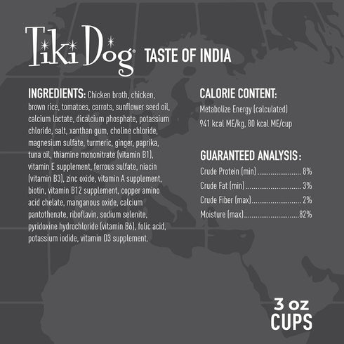 Tiki Dog Taste of The World, Dog Wet Food, Whole Foods, India! Chicken Masala, 3 oz Cup