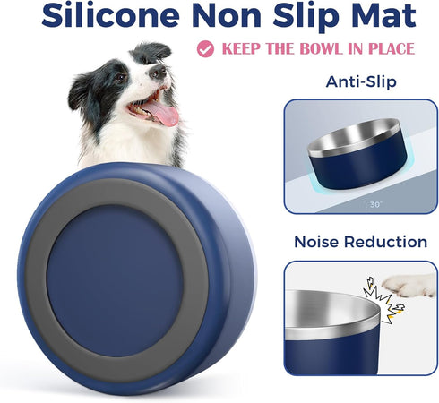 LIHONG Dog Bowls, Stainless Steel Non-Slip Dog Bowls for Small Medium Dogs, Insulated Pet Bowl for Food and Water