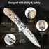Folding Pocket Knife, 3.46" Sharp Blade, Olive Wood Handle, EDC Knife for Dad, Women, Tactical Gift