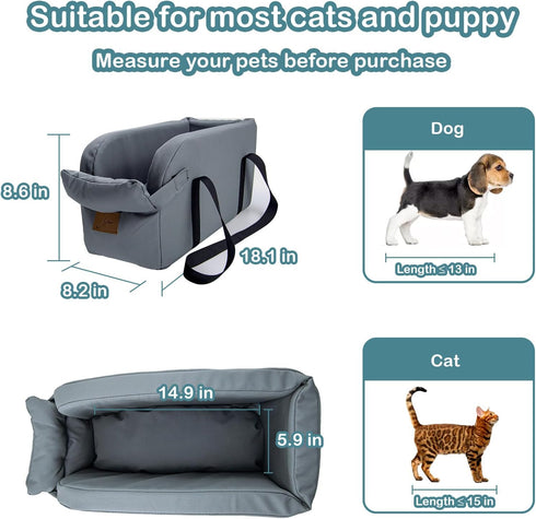 Centre Console Dog Car Seat, Booster Seat for Small Dogs and Cats, Pets Up to 22lbs