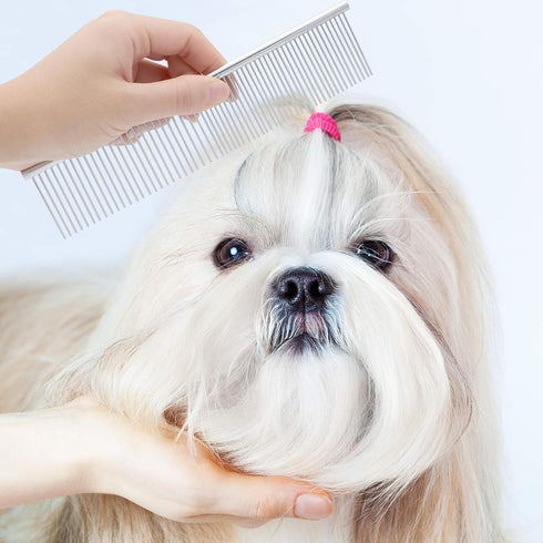 Pets Grooming Comb Kit for Small Dogs and Puppies - 2-in-1 Tear Stain Remover with Round Teeth for Knots and Crust Mucus