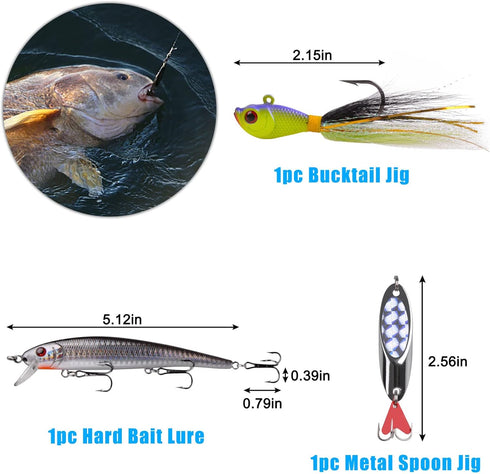 Surf Fishing Tackle Kit with Ocean Saltwater Fishing Lures, Rigs, Pyramid Sinker Weight & Hooks