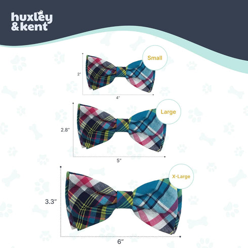 Huxley & Kent Pet Bow Tie for Dogs & Cats, Adjustable Collar Accessory, Blue Madras, Small