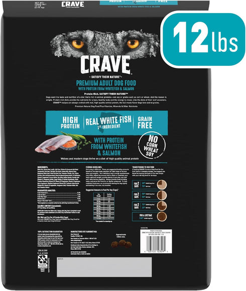 CRAVE Grain Free High Protein Adult Dry Dog Food, White Fish & Salmon, 12 lb. Bag