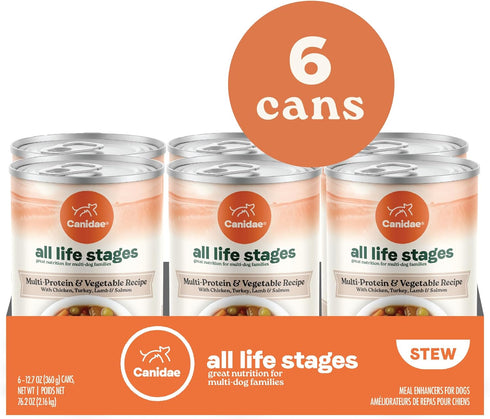 12.7 oz. 6) Canidae All Life Stages Wet Dog Food, Chunky Stew Toppers, Multi-Protein & Vegetable Recipe, (Case