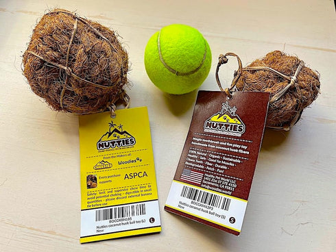 Nutties Coconut Husk Fiber Ball Toy and Magic Toothbrush for Dogs, Available in 2 Sizes (Small)