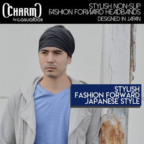 Navy Japanese Bandana Headbands for Men and Women - CHARM - Comfortable Head Bands with Elastic Secure Snug Fit Ideal